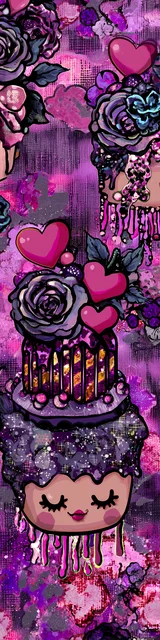 Free kawaii bookmark featuring a cake head character with pink hearts